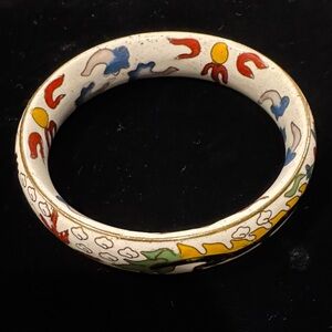 Cloisonné Enamel Bangle Bracelet with Stylized Dragons, Clouds & Flaming Pearls
